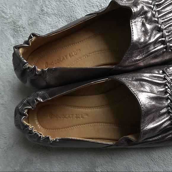 Chocolat Blu Vic Seamed Pleated Ruched Metallic Leather Wedge Loafer Flats Sz 6 - Picture 7 of 12